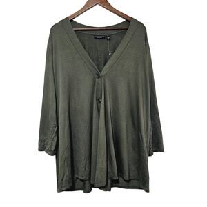 Susan Graver Weekend Knit Cardigan Sz XL Olive Green Soft Rayon Minimalist NWOT
